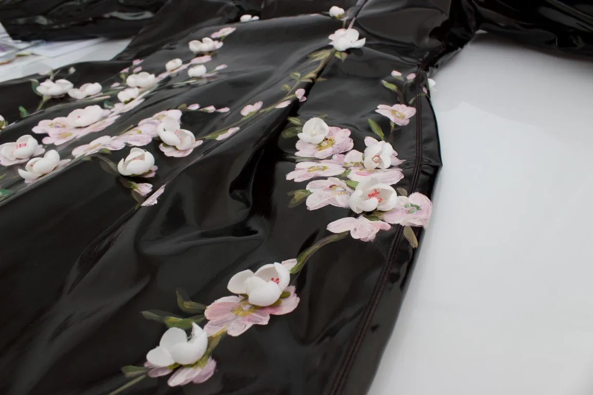 Black patent floral HANDPAINTED dress