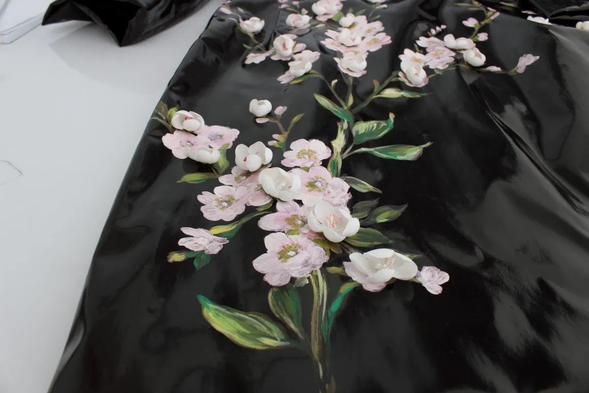 Black patent floral HANDPAINTED dress