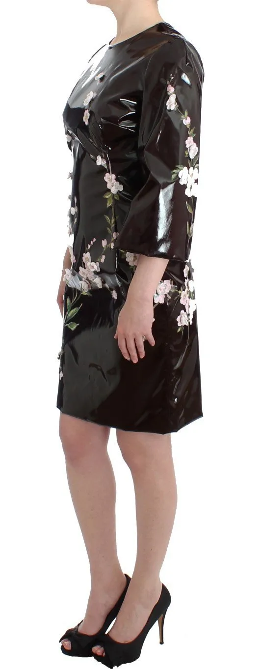 Black patent floral HANDPAINTED dress