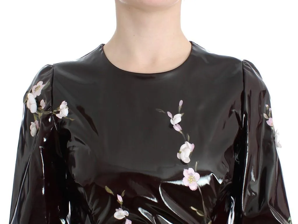 Black patent floral HANDPAINTED dress