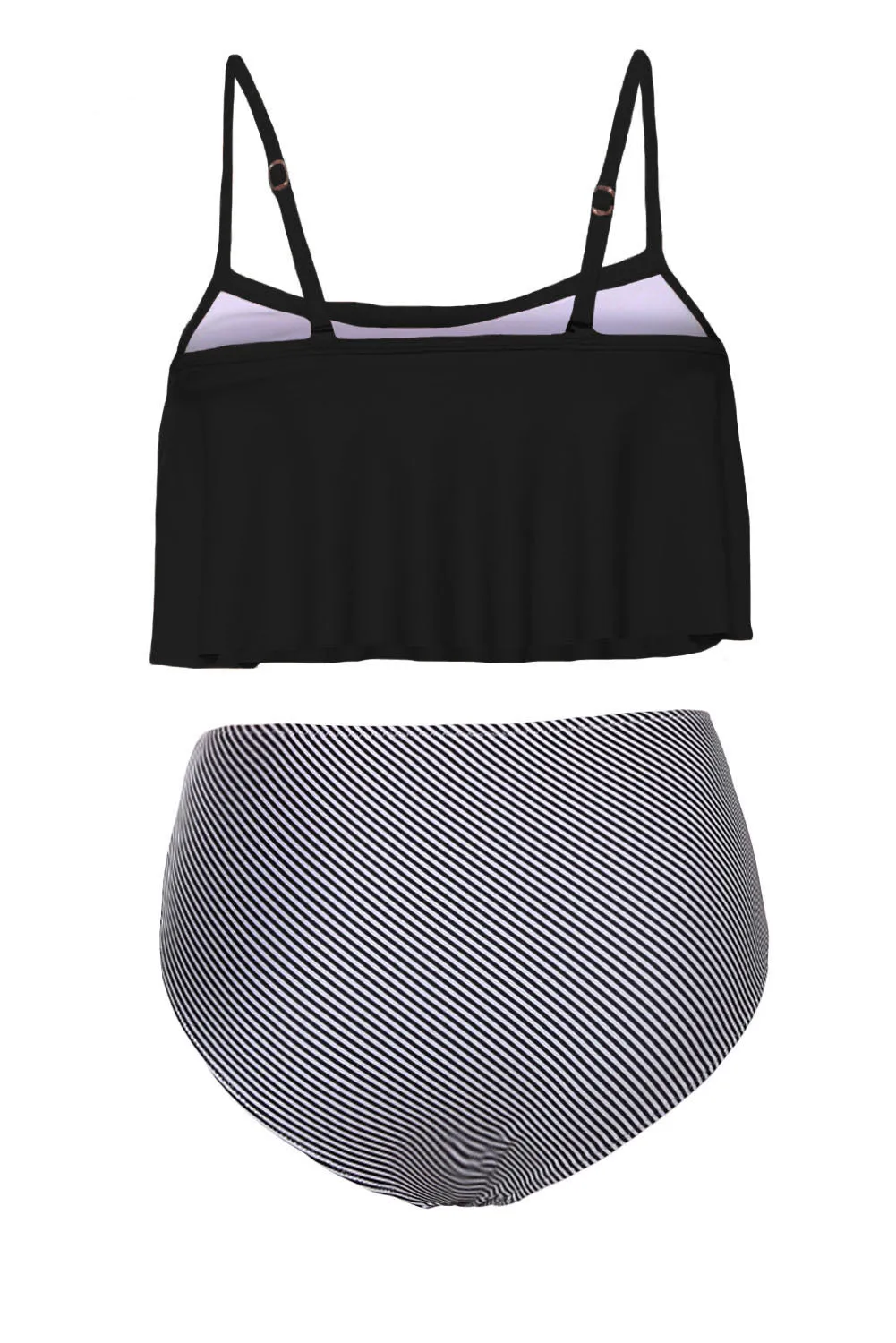 Black Top and Striped Bottom High Waist Swimwear