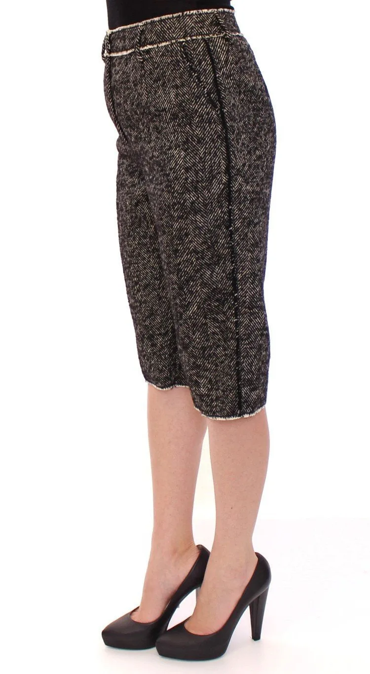 Black white linen shorts pants