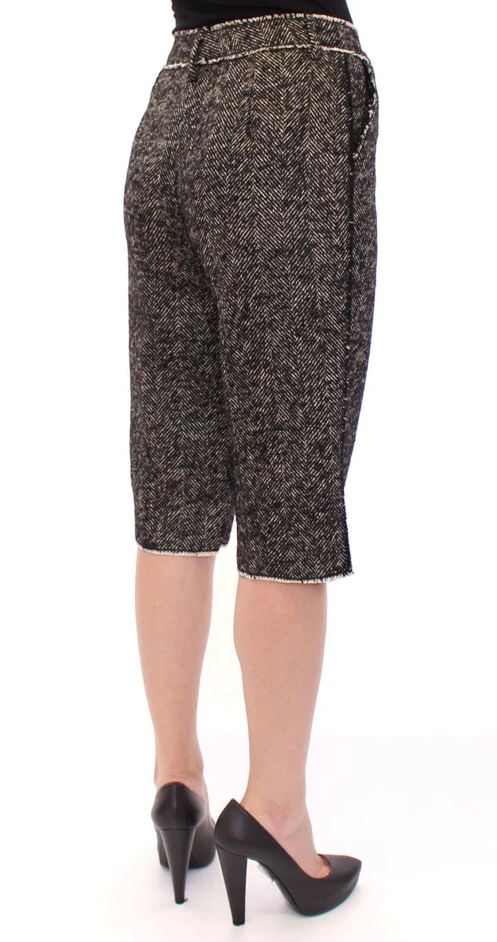 Black white linen shorts pants