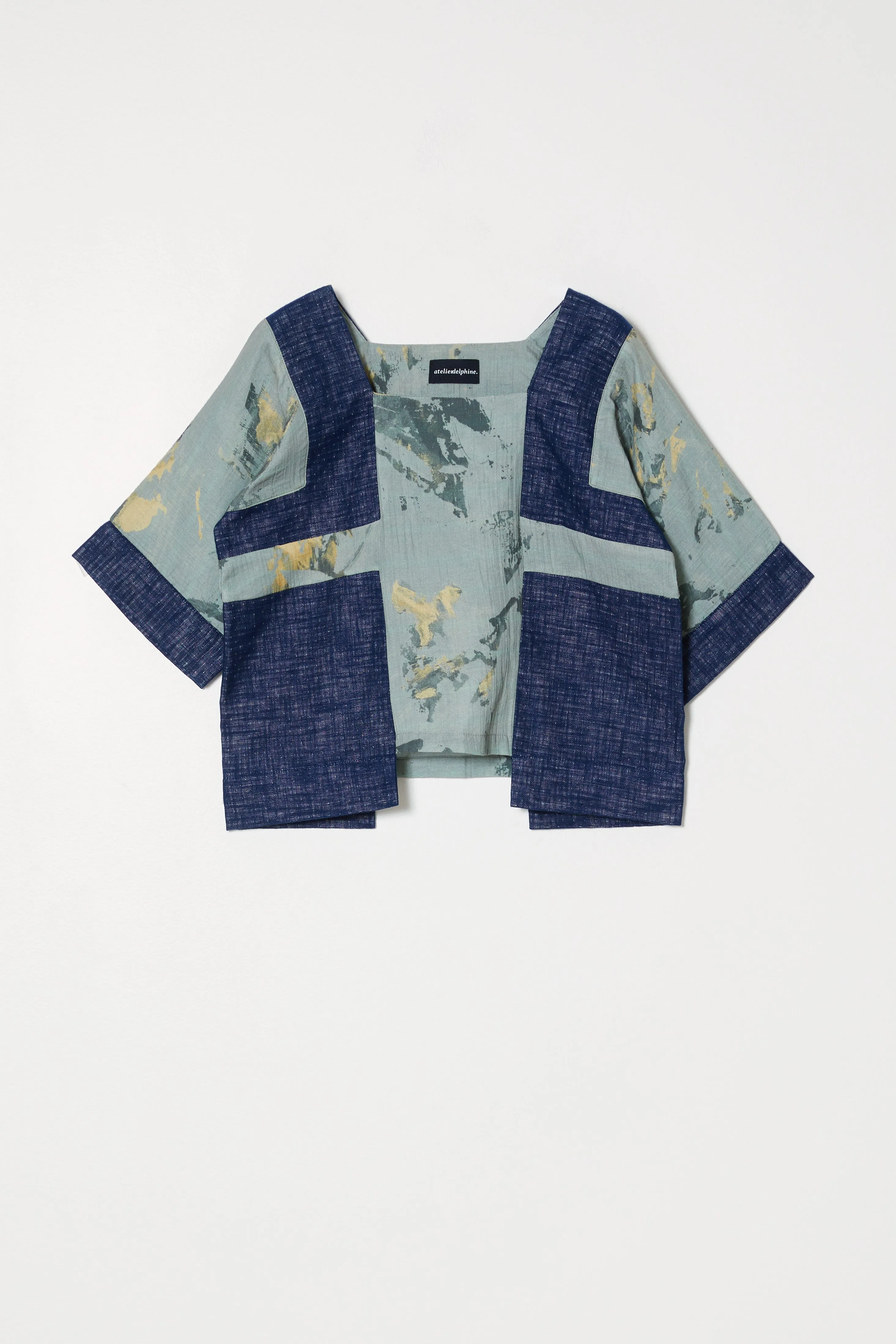 BLOCK TOP IN CRINKLED COTTON, MARBLE