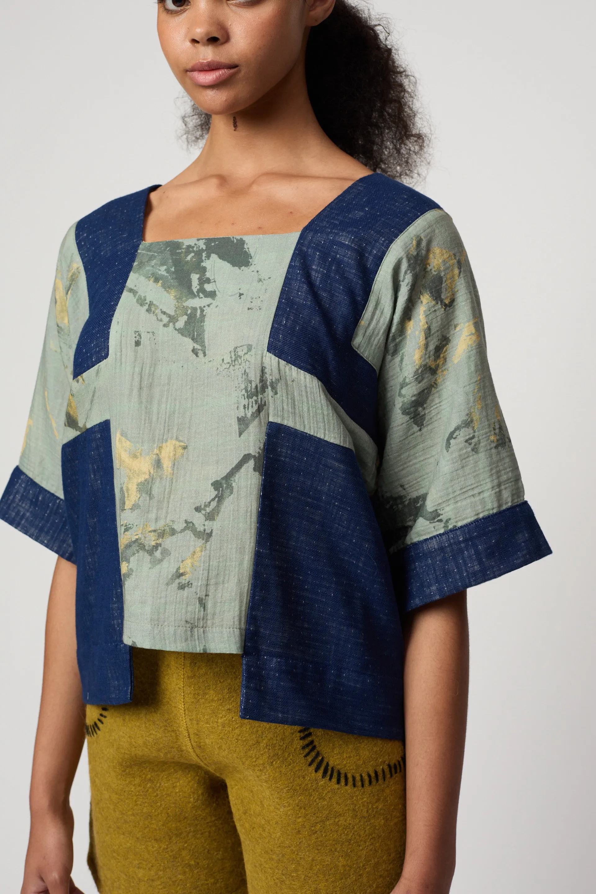 BLOCK TOP IN CRINKLED COTTON, MARBLE