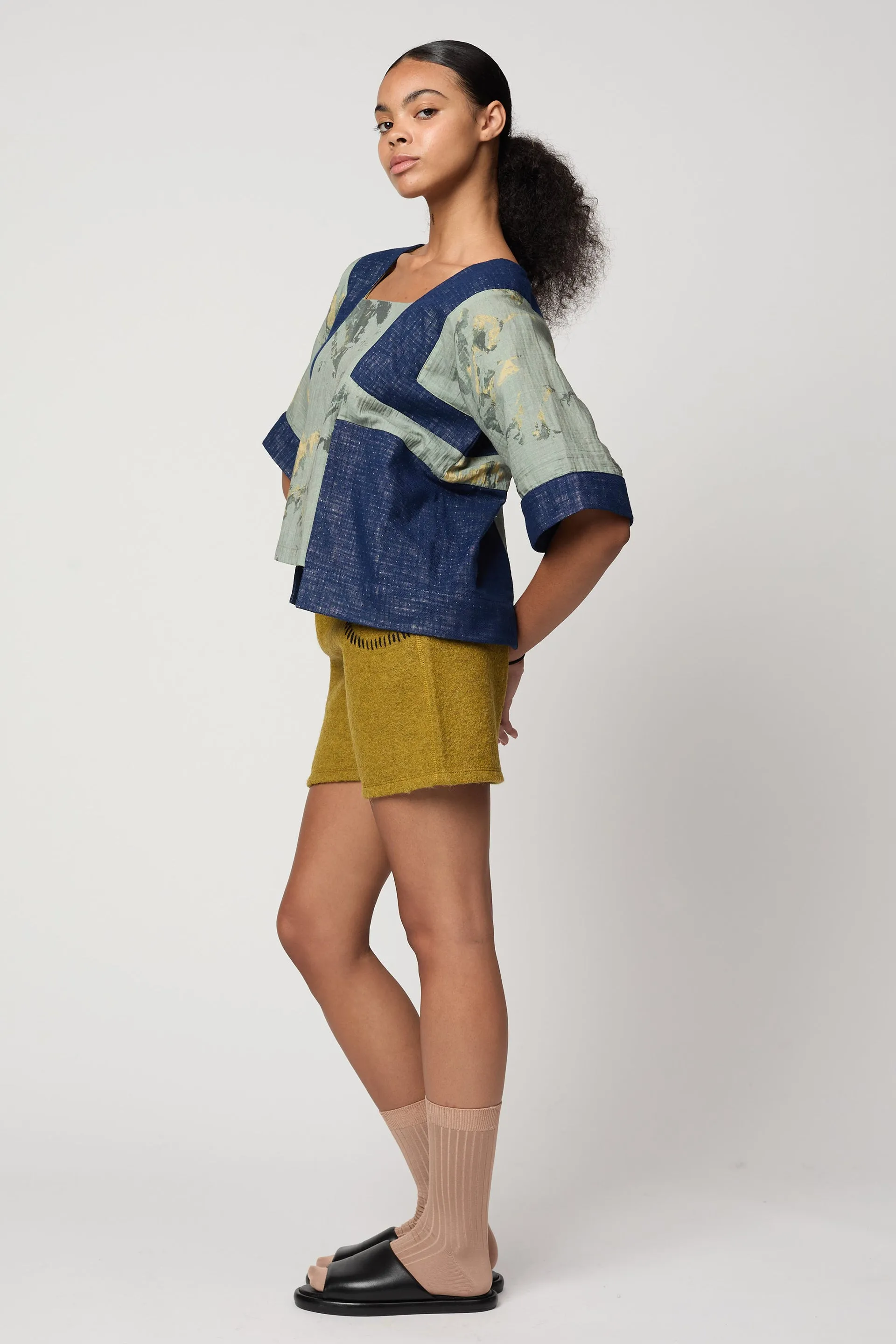 BLOCK TOP IN CRINKLED COTTON, MARBLE