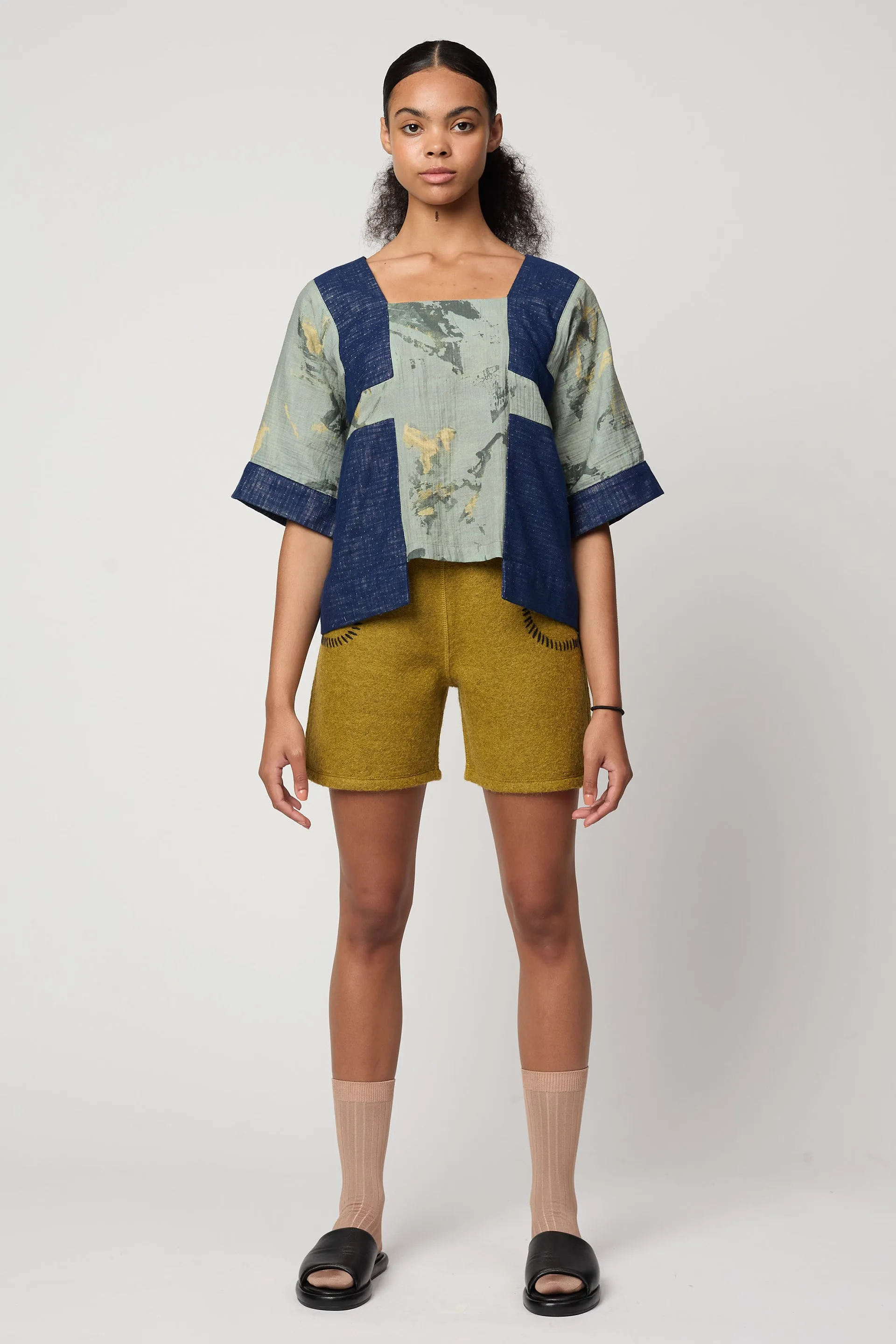 BLOCK TOP IN CRINKLED COTTON, MARBLE
