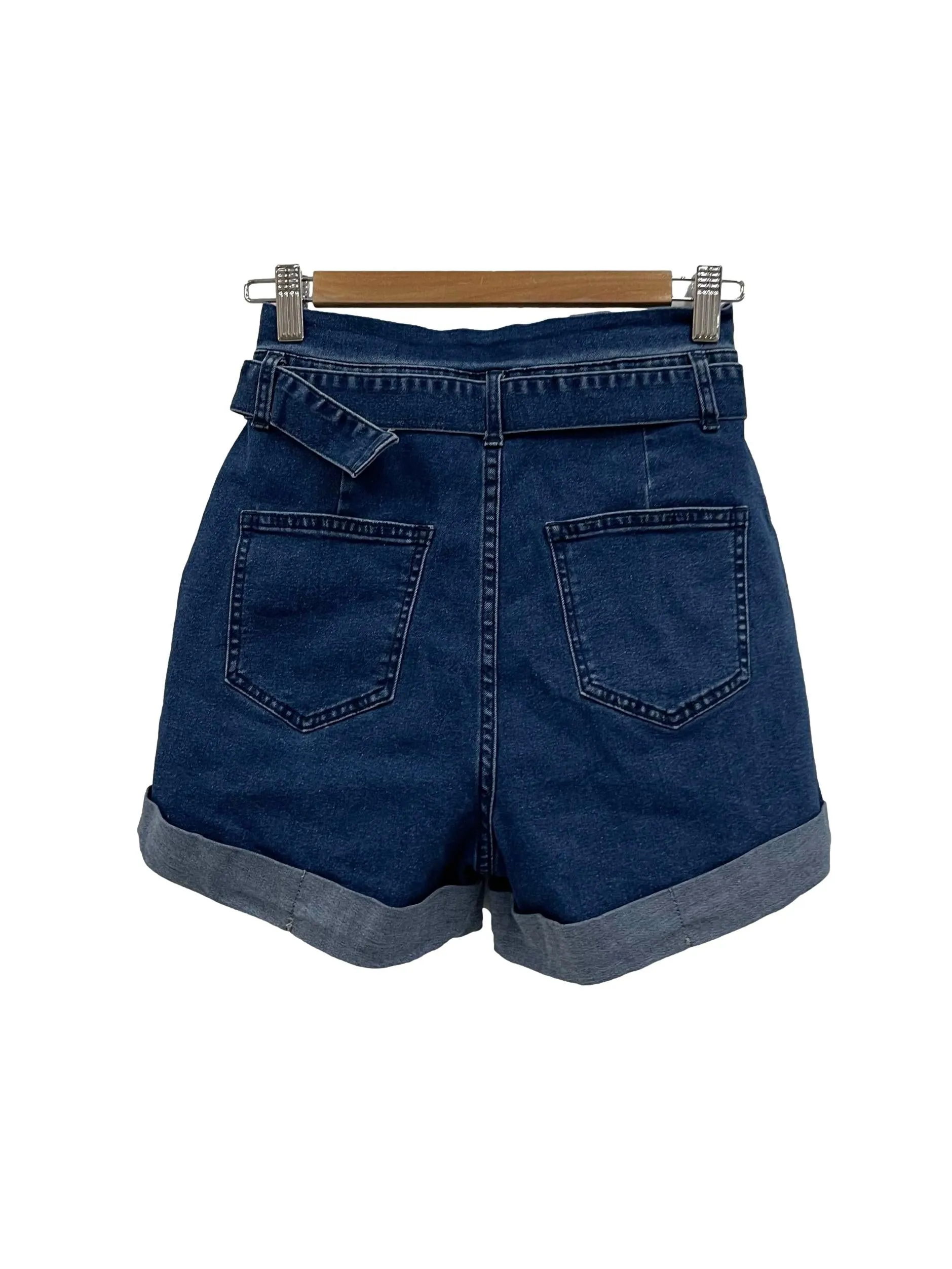 Blue Denim Belted Shorts