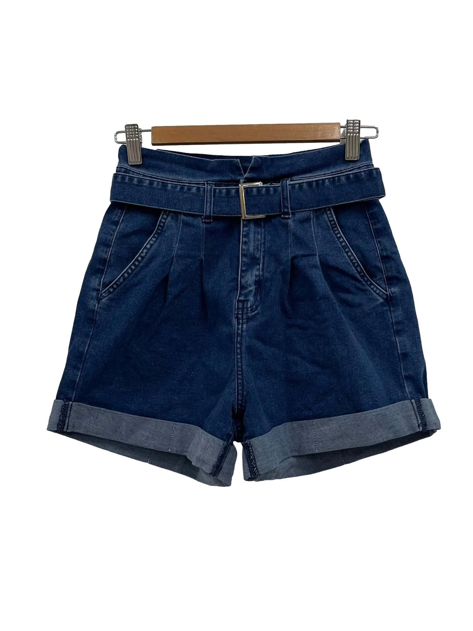 Blue Denim Belted Shorts