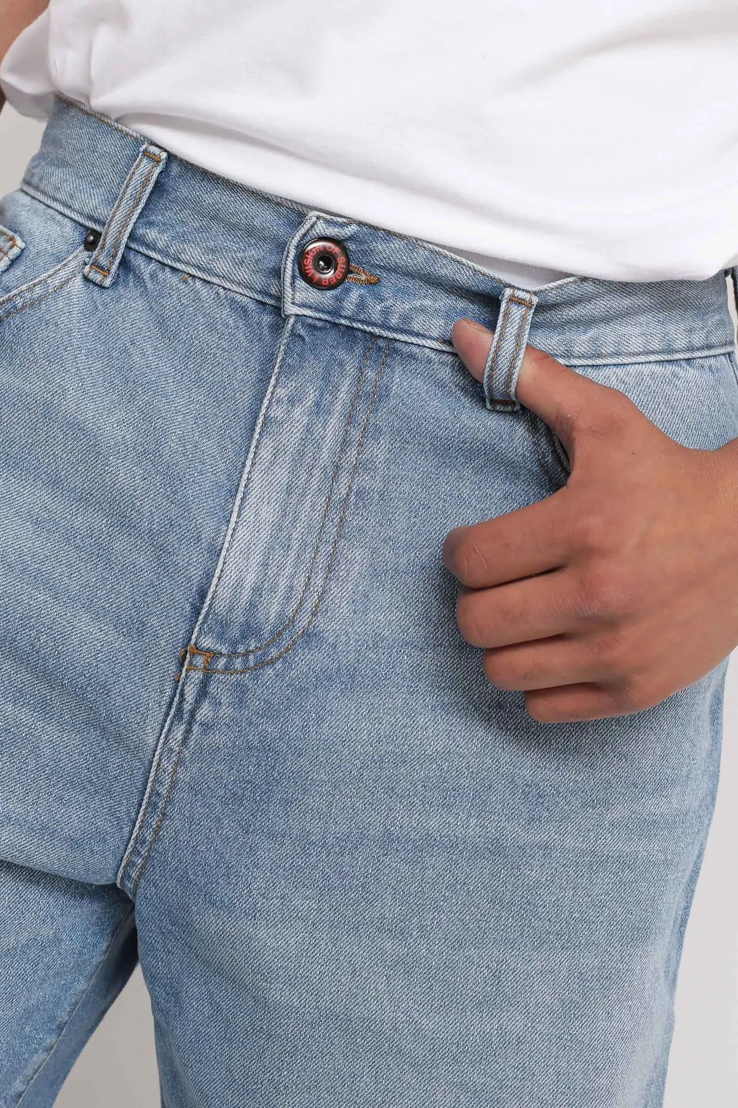 Blue Denim Shorts With White Coating - Blue White