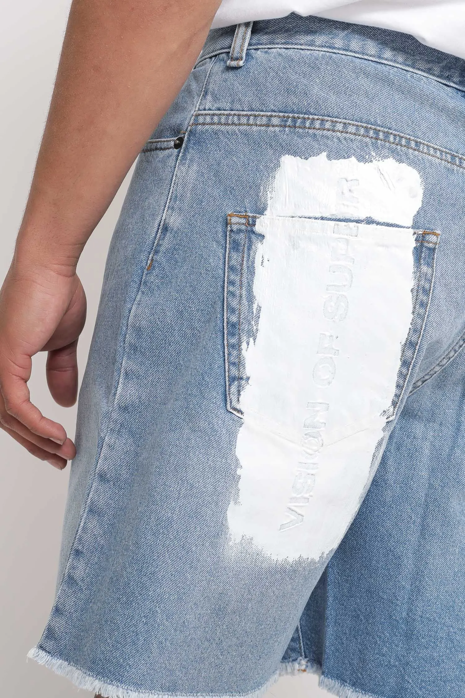 Blue Denim Shorts With White Coating - Blue White
