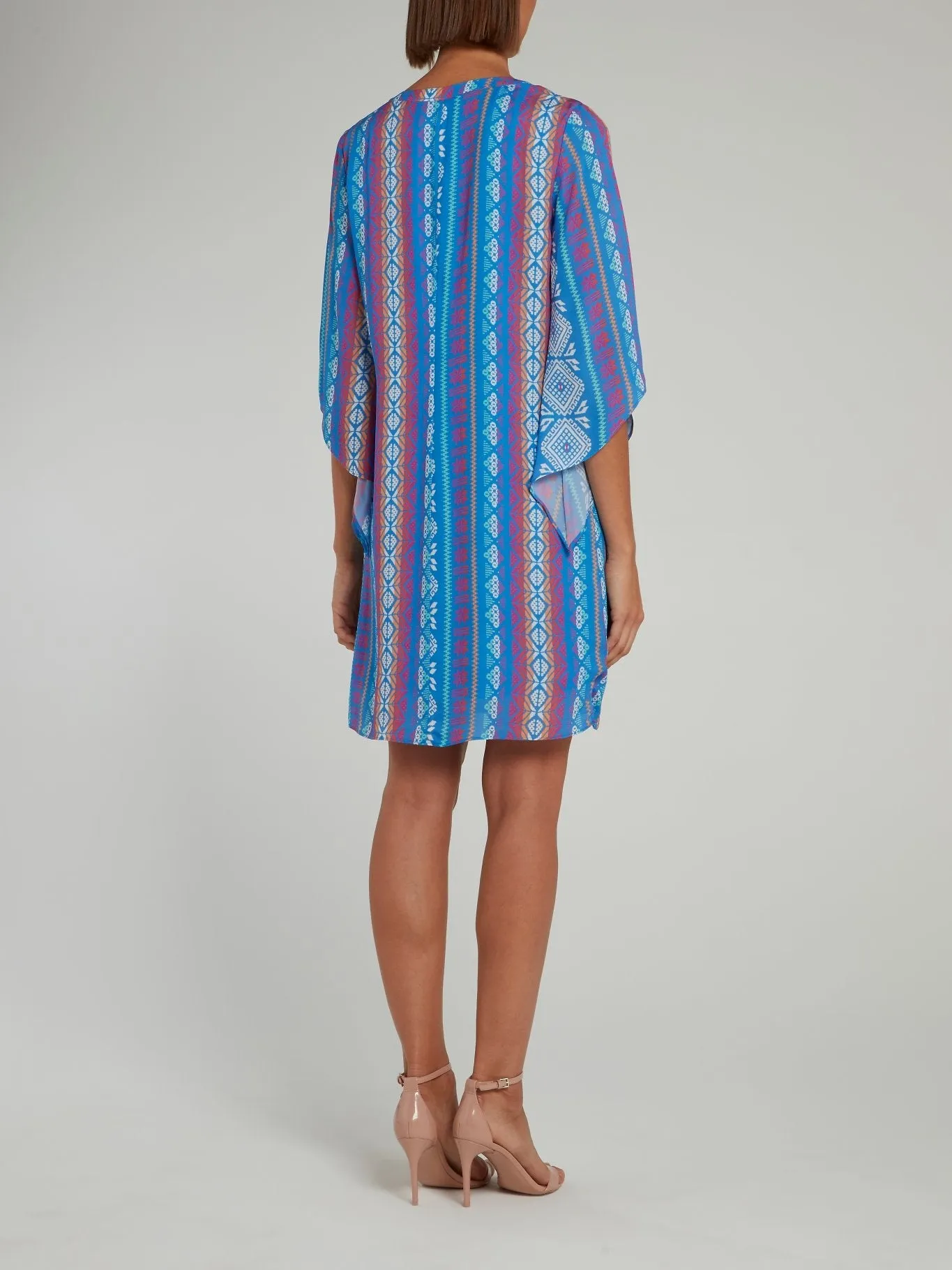 Blue Jacquard Print Half Sleeve Shift Dress