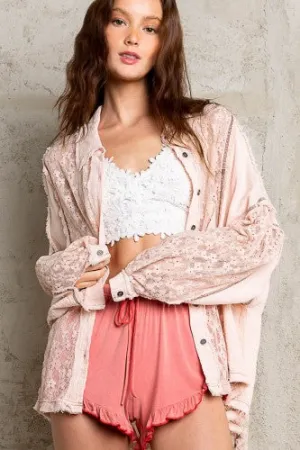 Blush Lace Linen Button Down