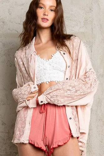Blush Lace Linen Button Down