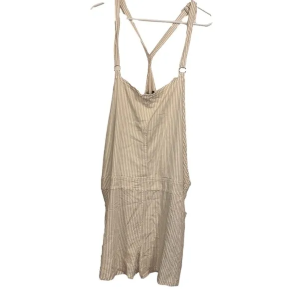 BNWT Torrid  Overall Shorts Tan Stripes 3.5 Inch Stretch Linen Blend Shortall 3X