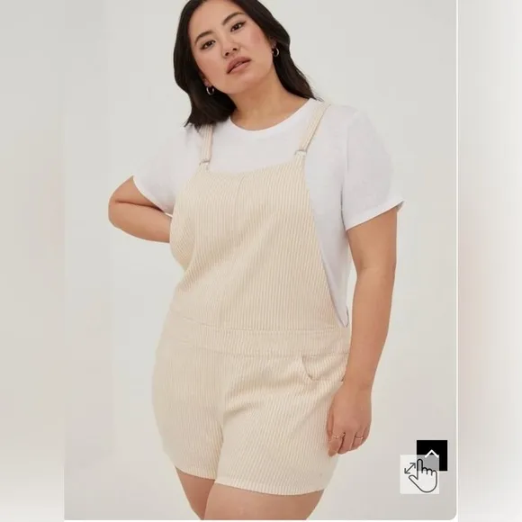 BNWT Torrid  Overall Shorts Tan Stripes 3.5 Inch Stretch Linen Blend Shortall 3X
