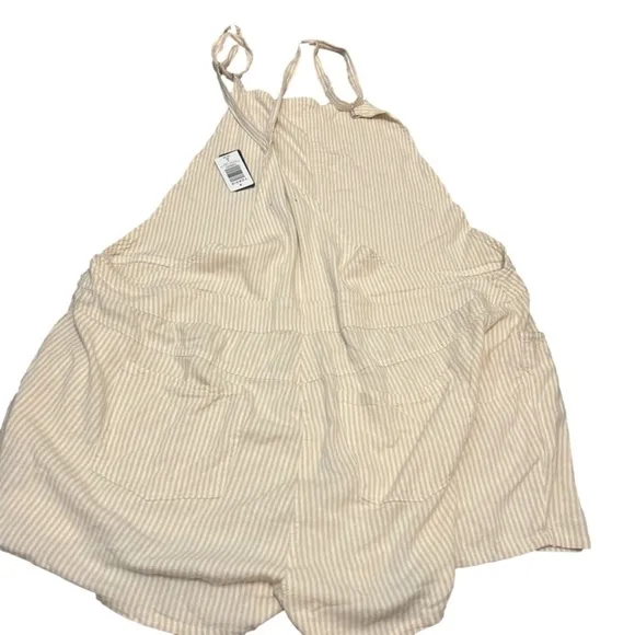 BNWT Torrid  Overall Shorts Tan Stripes 3.5 Inch Stretch Linen Blend Shortall 3X