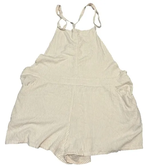 BNWT Torrid  Overall Shorts Tan Stripes 3.5 Inch Stretch Linen Blend Shortall 3X