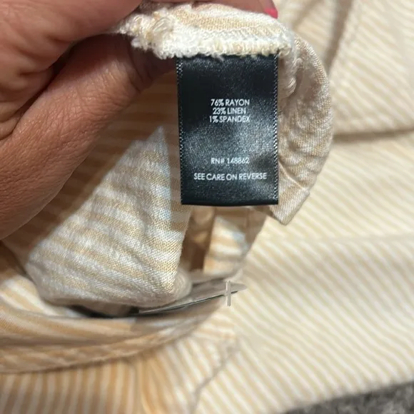 BNWT Torrid  Overall Shorts Tan Stripes 3.5 Inch Stretch Linen Blend Shortall 3X