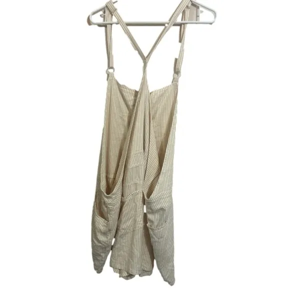 BNWT Torrid  Overall Shorts Tan Stripes 3.5 Inch Stretch Linen Blend Shortall 3X