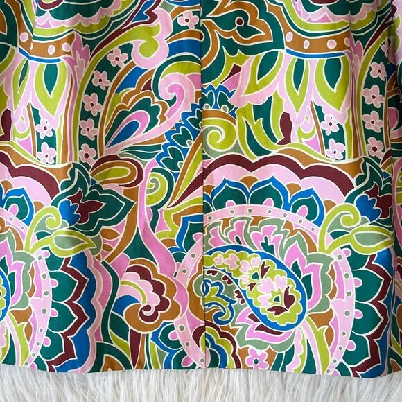 Boden Isabella Cotton Sateen Skirt Floral Paisley Elastic Waistband A-Line Midi