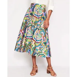 Boden Isabella Cotton Sateen Skirt Floral Paisley Elastic Waistband A-Line Midi