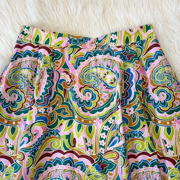 Boden Isabella Cotton Sateen Skirt Floral Paisley Elastic Waistband A-Line Midi
