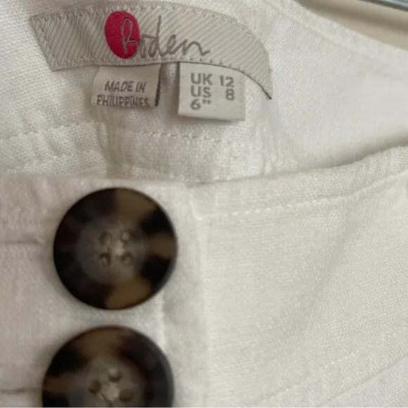 BODEN Linen Filey Seamed Pocket Shorts White Size 8