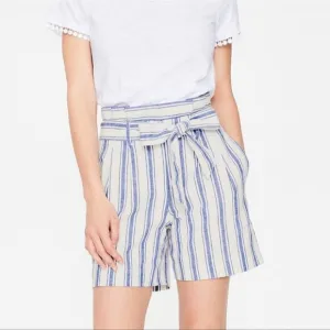 Boden St. Ives Linen Blend Paper Bag Shorts Blue &amp; White Stripes NO BELT size 10