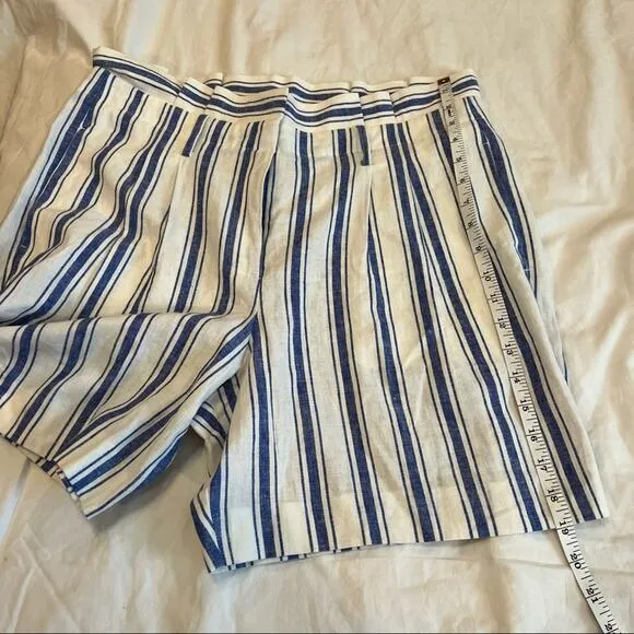 Boden St. Ives Linen Blend Paper Bag Shorts Blue &amp; White Stripes NO BELT size 10
