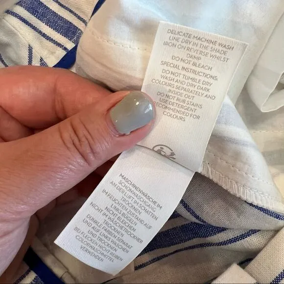 Boden St. Ives Linen Blend Paper Bag Shorts Blue &amp; White Stripes NO BELT size 10