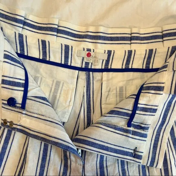 Boden St. Ives Linen Blend Paper Bag Shorts Blue &amp; White Stripes NO BELT size 10