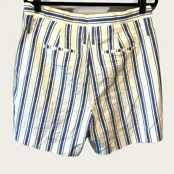 Boden St. Ives Linen Blend Paper Bag Shorts Blue &amp; White Stripes NO BELT size 10