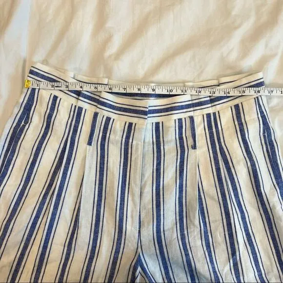 Boden St. Ives Linen Blend Paper Bag Shorts Blue &amp; White Stripes NO BELT size 10