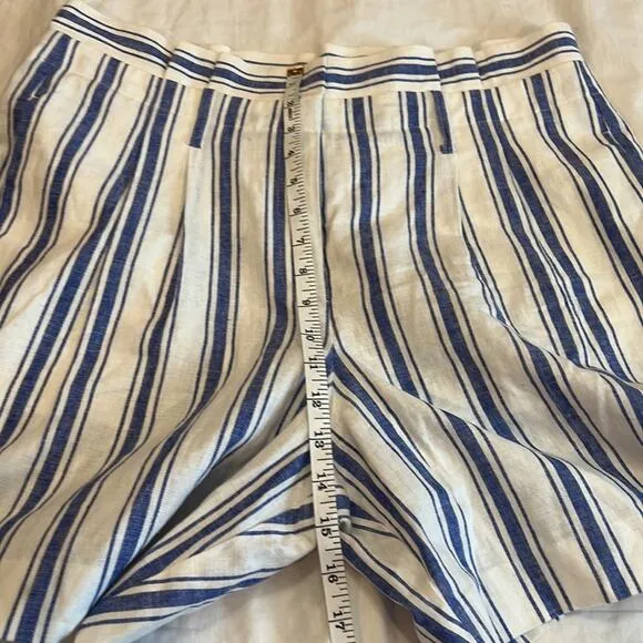 Boden St. Ives Linen Blend Paper Bag Shorts Blue &amp; White Stripes NO BELT size 10