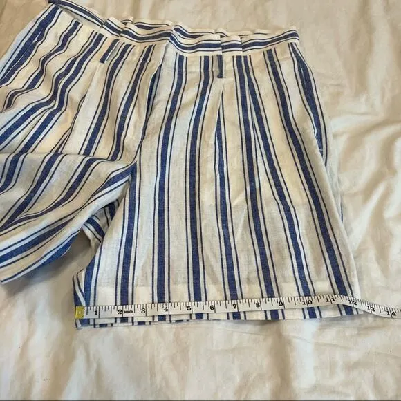 Boden St. Ives Linen Blend Paper Bag Shorts Blue &amp; White Stripes NO BELT size 10