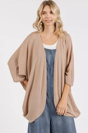 Born Basic Camel Open Front Batwing Sleeve Cardigan