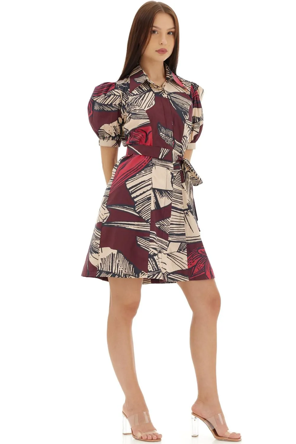 Brown & Off White Floral Shirt Dress