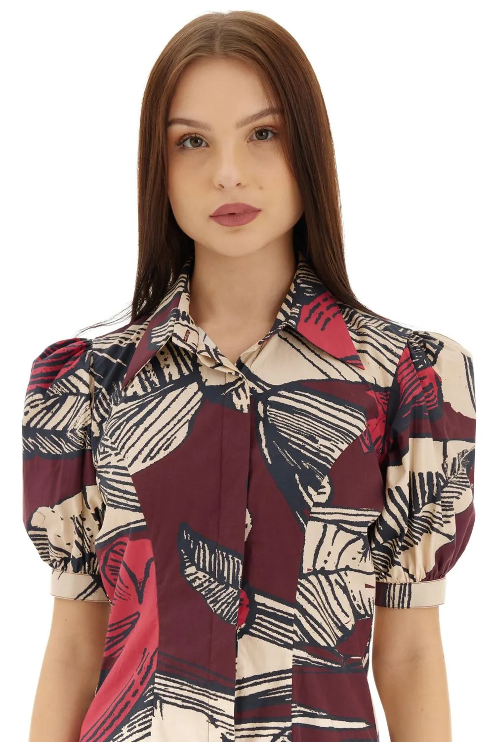 Brown & Off White Floral Shirt Dress