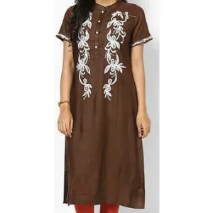 Brown Embroidered Kurti