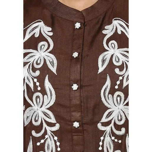 Brown Embroidered Kurti