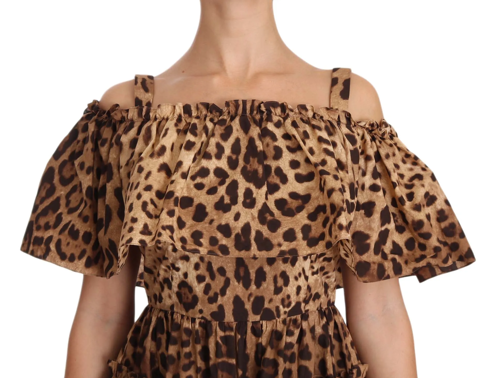 Brown Leopard Cotton A-Line Dress