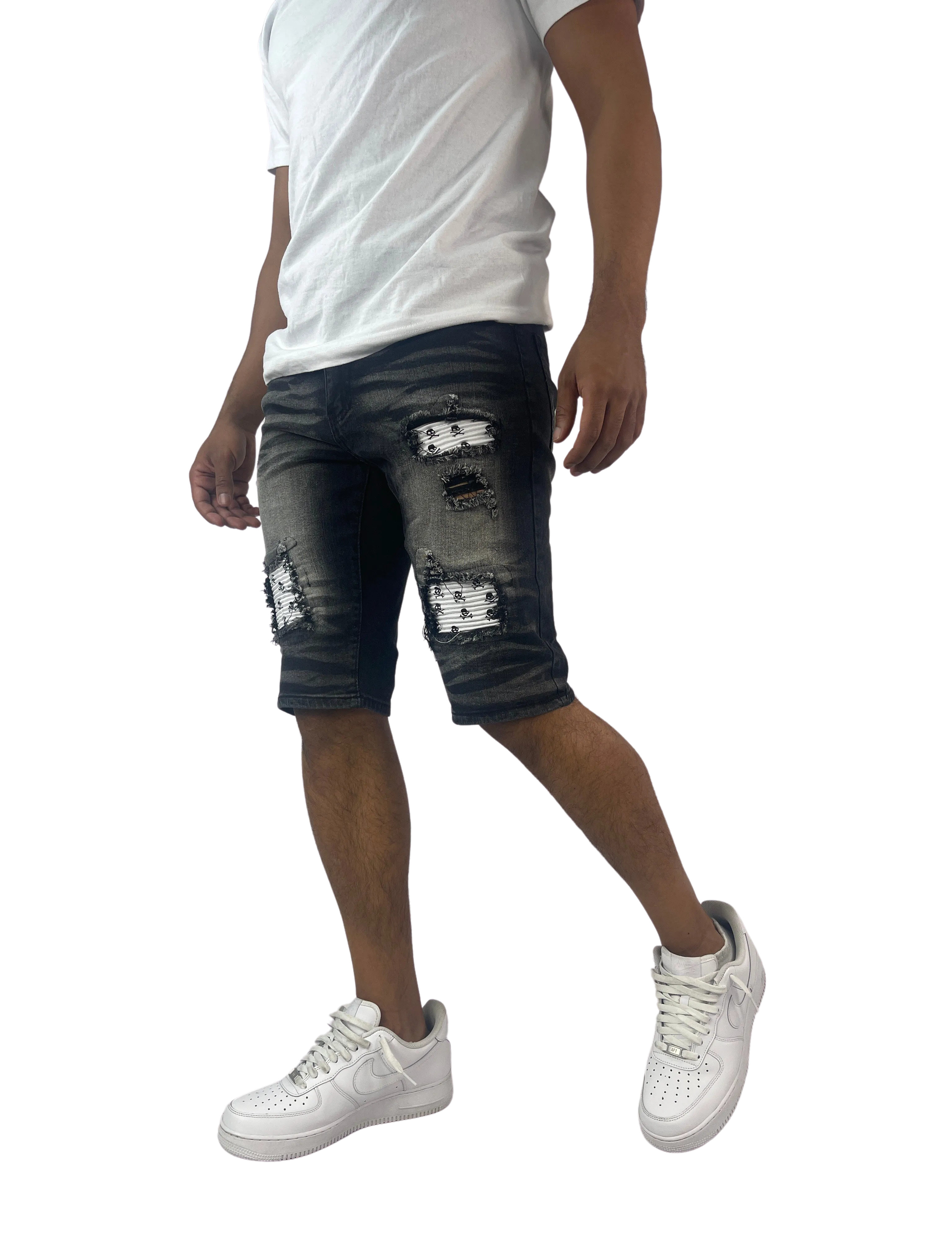 BTS222253:Skull Patch Denim Shorts