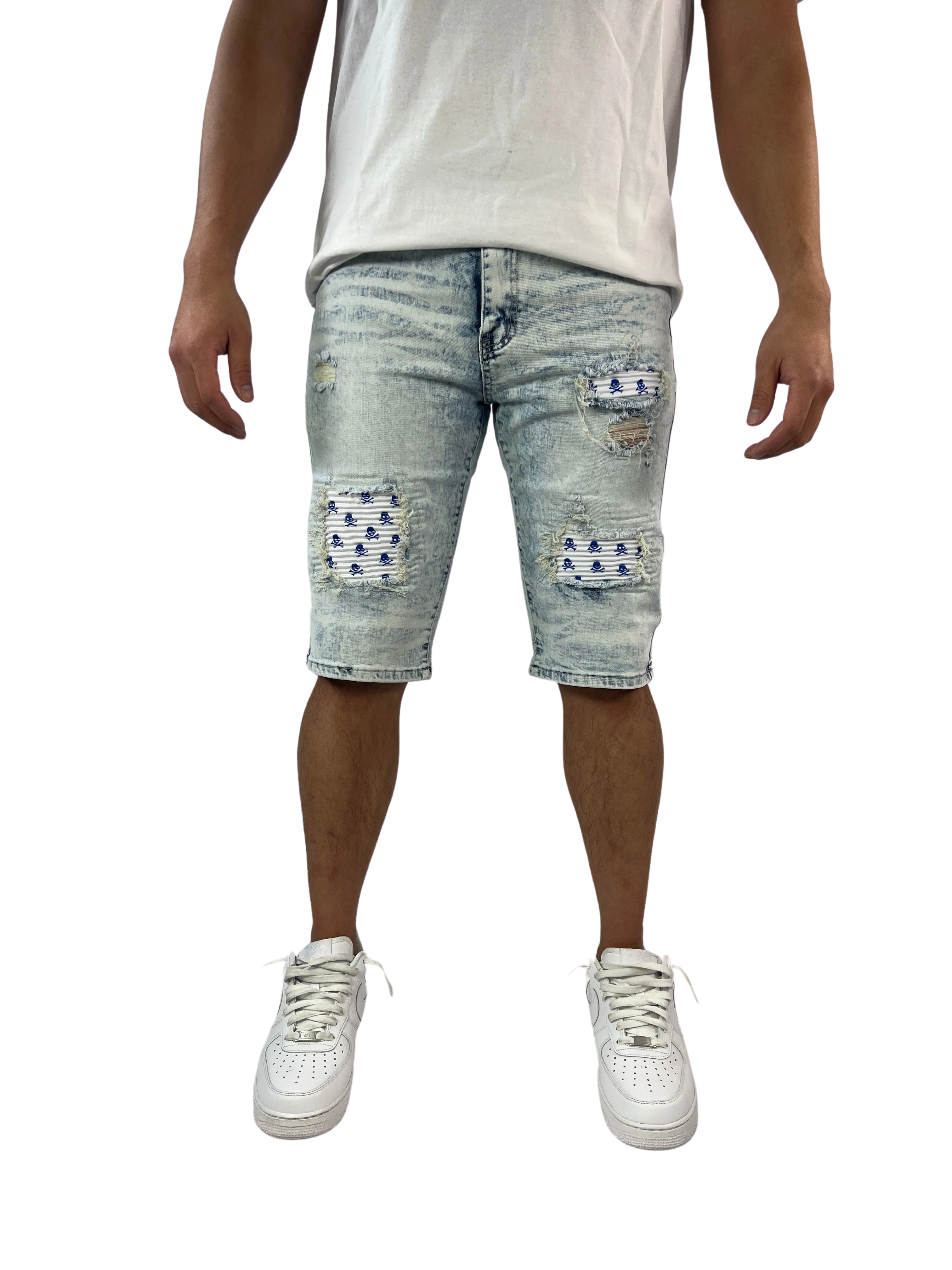 BTS222253:Skull Patch Denim Shorts
