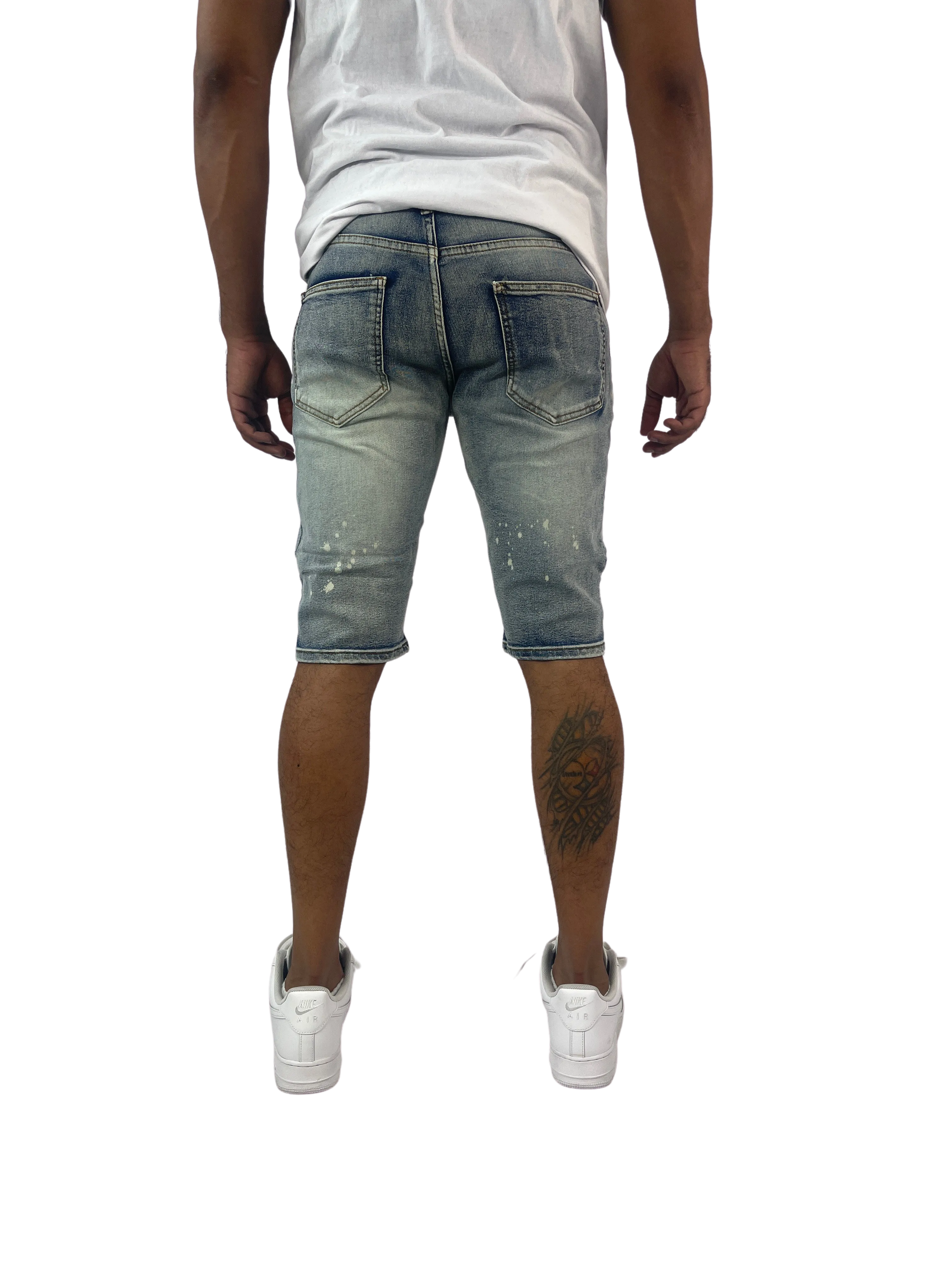 BTS222253:Skull Patch Denim Shorts