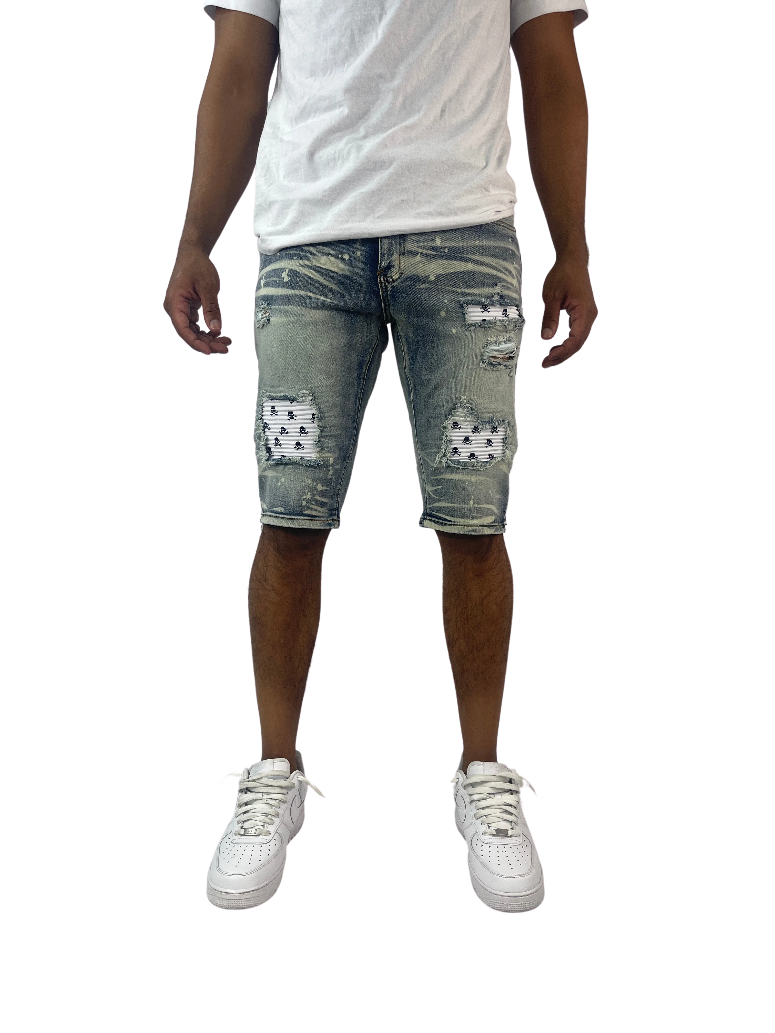 BTS222253:Skull Patch Denim Shorts