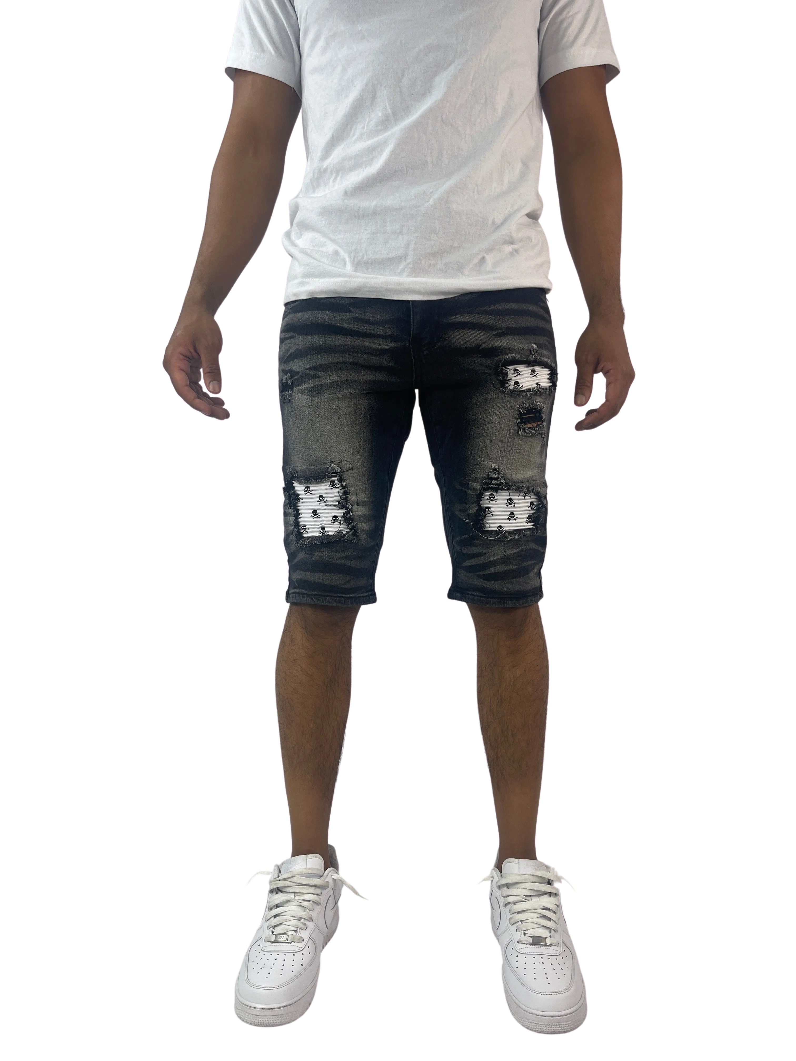 BTS222253:Skull Patch Denim Shorts