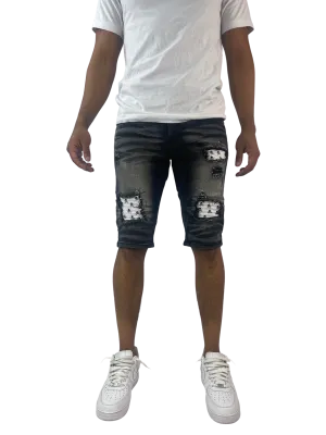 BTS222253:Skull Patch Denim Shorts