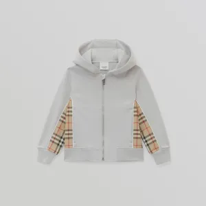 Burberry Grey Vintage Check Panel Cotton Hoodie