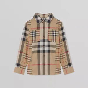 Burberry Patchwork Check Stretch Cotton Shirt